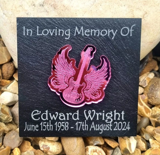 Guitar IN MEMORY memorial plaque Mum Dad Son Personalised Grave slate