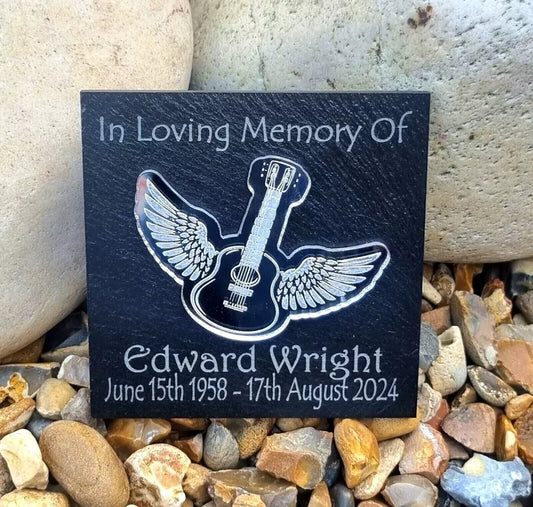 Guitar IN MEMORY memorial plaque Mum Dad Son Personalised Grave slate