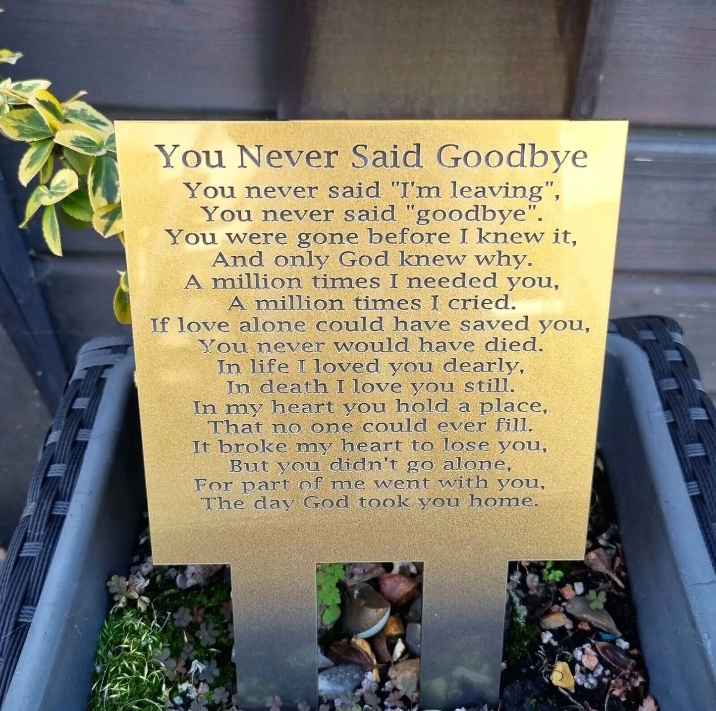 Mum Dad Personalised Gold or Silver memorial Goodbye plaque Son In memory Birthday grave marker