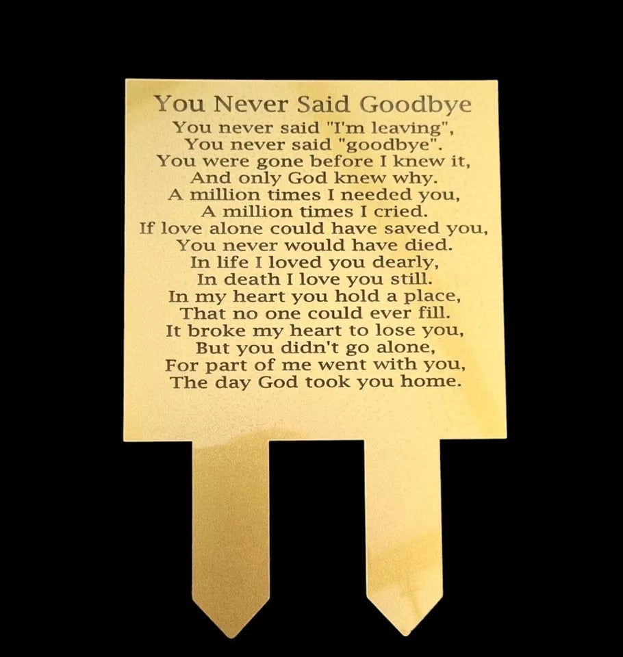 Mum Dad Personalised Gold or Silver memorial Goodbye plaque Son In memory Birthday grave marker