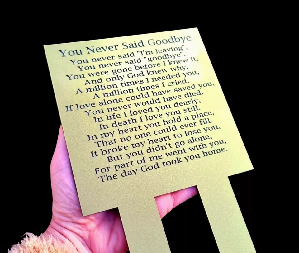 Mum Dad Personalised Gold or Silver memorial Goodbye plaque Son In memory Birthday grave marker