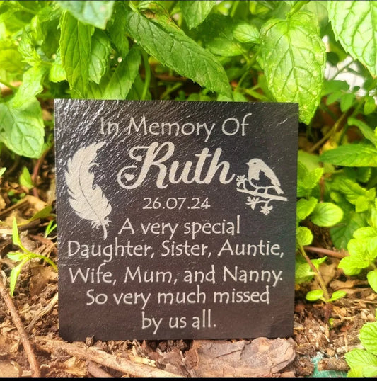 Personalised MUM DAD SON NAN IN in memory memorial plaque ROBIN slate gravestone